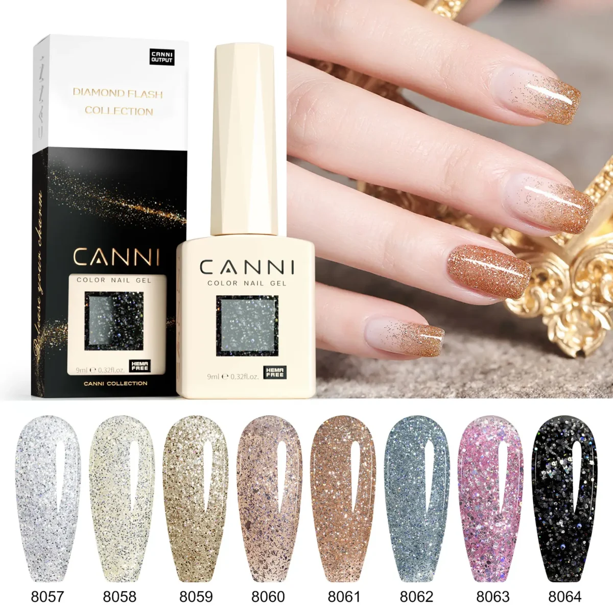 CANNI HEMA FREE szett 8x9ml - No.08 - Diamond Glitter Collection