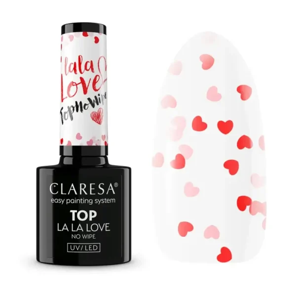 CLARESA UV/LED fixálásmentes LA LA LOVE Top Coat 5g - Szív flitterekkel dúsított